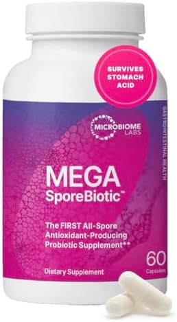 Microbiome Labs MegaSporeBiotic Probiotics for Women & Men – Spore Based Probiotics for Digestive Health – Shelf Stable & Travel-Friendly (60 Capsules)