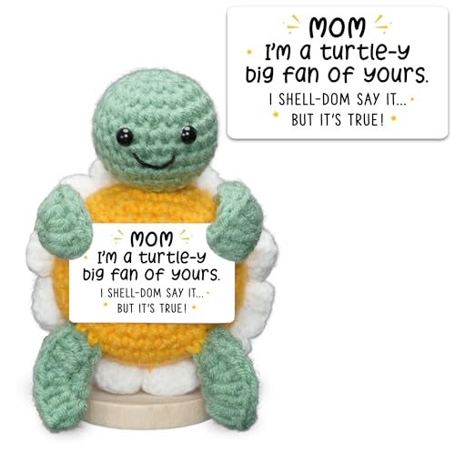 HEXMOZ Gifts for Mom from Daughter, Son - Birthday Gift, Ideas for Mothers, Mamas, Mother-in-Law - Handmade Collectible Turtle Daisy Crochet Emotional Support with Positive Card
