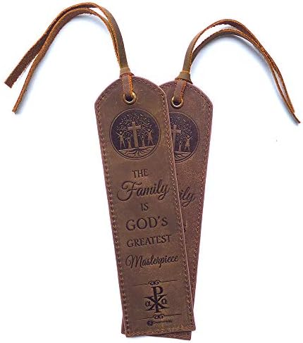 Leather Bible Bookmarks - 2 Leather Christian Bookmarks with Inspirational Verse | The Family is God’s Greatest Masterpiece | Perfect Religious Book Marker Gifts for Men, Women, Readers, Family
