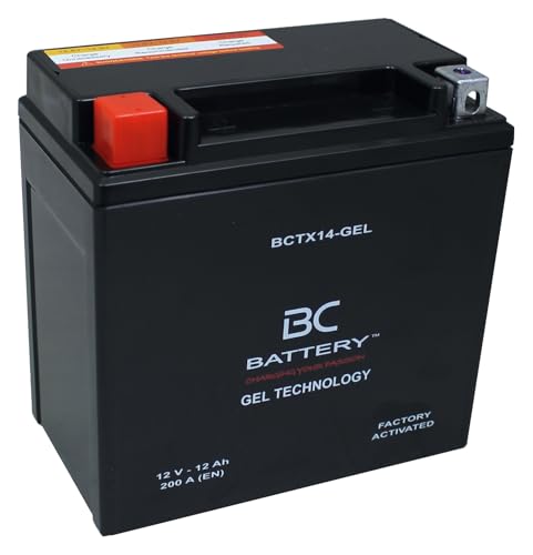 BC BATTERY Batteria Avviamento Moto al GEL 12V 12Ah BCTX14-GEL Moto&Scooter, esente da manutenzione sigillata precaricata simile a YTX14-BS