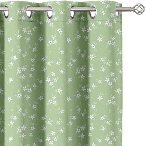 Vargottam Elegant Floral Pattern Curtains - Set of 2 Blackout Panels, 52 x 84 Inches - Noise Reducing & Energy-Efficient Room Darkening Window/Door Drapes for Modern Home Décor - Green