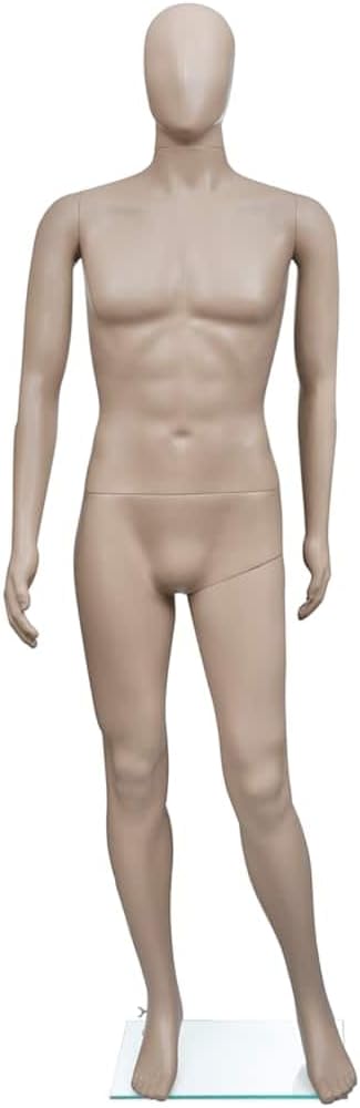 vidaXL Mannequin, Realistic Full Body Male Mannequin with Glass Base, Man Dress Display Body Round Head, Dress Form Mannequin, Aluminum Stand