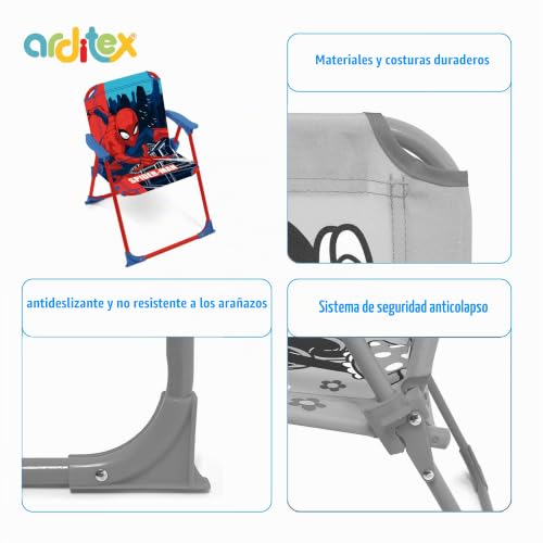 Miniatura 3 de Arditex Silla Plegable Con Brazos De Spiderman De Marvel - 38x32x53cm - Adecuado Para Jardín, Camping, Playa O Montaña - Ideal Para Niños Y Niñas.