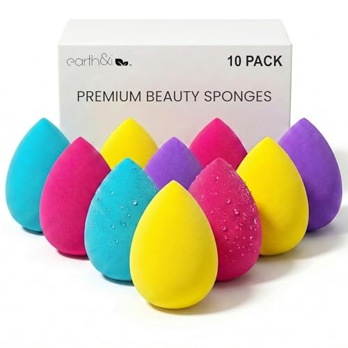 Earth & I – 10-Pack Makeup Sponges: Latex-Free Facial Foundation Blenders