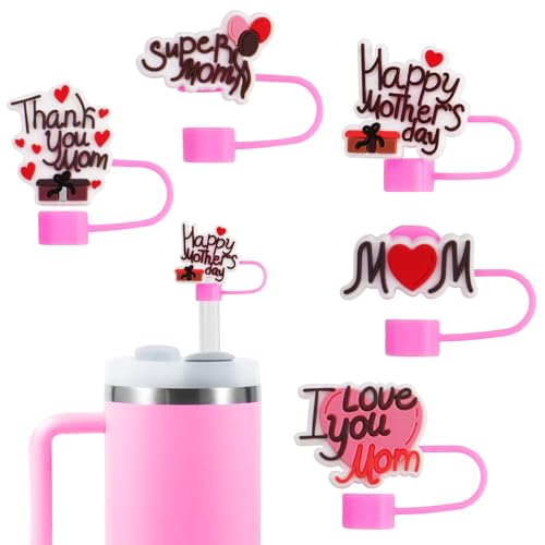 Mother's Day Decor Straw Covers Cap Compatible With Stanley Cup Accessories, Straw Topper for 30&40 Oz Stanley Tumbler with Handle,10mm Reusable Cute Straw Tips Lids Dust-Proof Topper