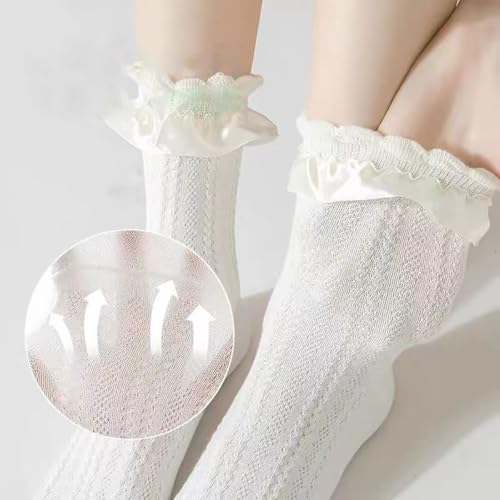 3 Pack Kid Girls Ruffle Lace Trim Princess Dress Socks Casual Comfy Eyelet Frilly Crew Ankle Socks Cute Toddler Girls Socks4