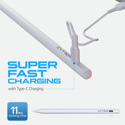 Image of Cytron Magnetic iPad Pencil with Palm Rejection & Tilt - Active Stylus for iPad A16 11th Generation, Stylus Pen for Air /Pro (M5 /M4) - White
