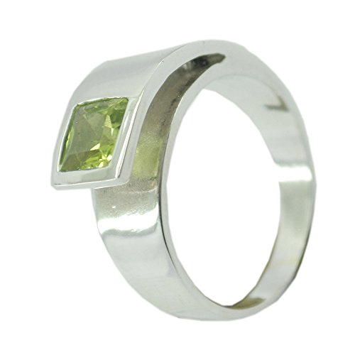 Bague de promesse en péridot authentique et argent massif à lunette - 5
