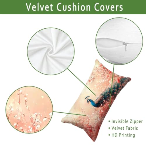 Housse coussin paon decoratif 50x80 rose avec impression recto verso - 4