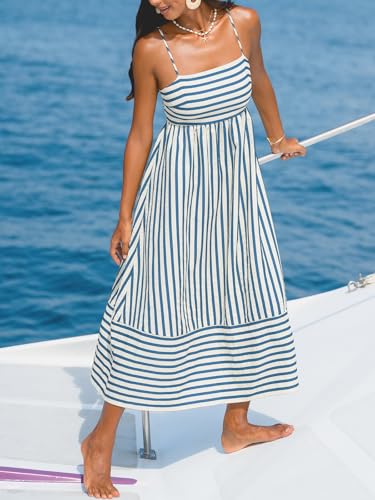 Image of CUPSHE Womens Summer Maxi Dress Striped Sleeveless Square Neck Cutout Backless Cami Strap Casual Beach Long Dress 2026