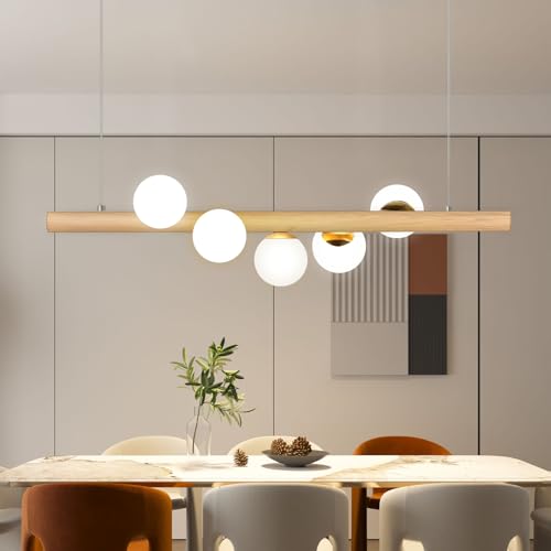 Azanaz Rustikale Pendelleuchte - Holz & Glas Kugel, Retro Hängelampe für...