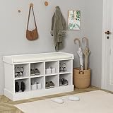love furniture Shoe Bench, Shoe Storage Bench with 8 Compartments and Cushion, Shoe Cabinets for Ent