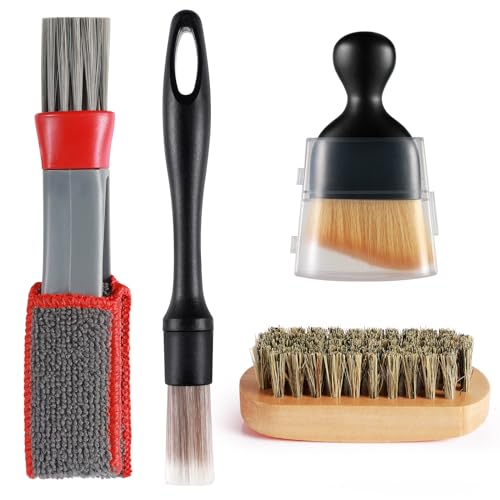 4PCS Car Detailing Brushes Set, Car Cleaning Brush Interior Soft Brush, Car Upholstery Brush Leather Brush for Cleaning Interior/Exterior Air Vents, Dashboard, Emblems, Engine