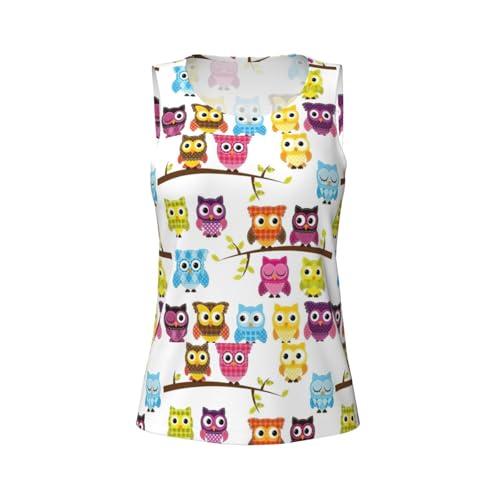 AYYQWE Camiseta sin mangas con estampado de búhos en ramas de árbol para mujer, atlética, sin mangas, fitness, correr, yoga, senderismo, casual, Negro, M