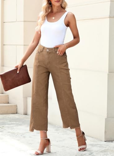 Image of Sidefeel Women's Jeans High Waisted Wide Leg Loose Fit Straight Leg Zimbaplatinum Cropped Denim Pants