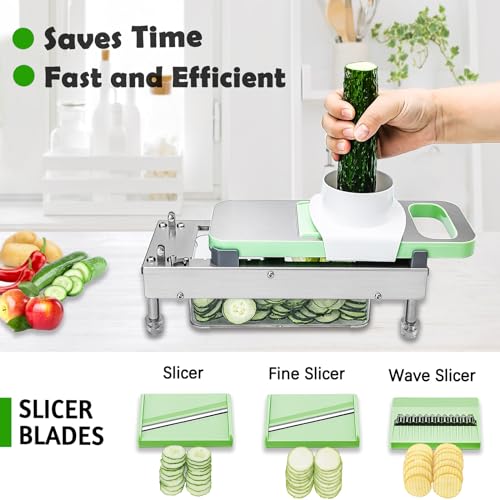 Image of Stainless Steel Vegetable Chopper, Pro 14-in-1 Veggie Chopper With 8 Blades, Onion Chopper with Container, Food Chopper Vegetable Cutter, Grater, Dicer, Mandoline Slicer, Sturdy and Easy to Clean