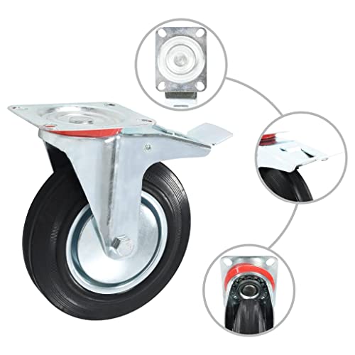 Roulettes pivotantes 200 mm caoutchouc pour chariot lot de 12 roues de manutention avec frein