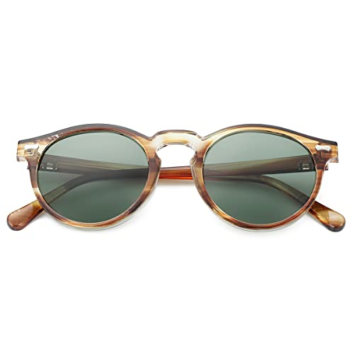 Image of Gleyemor Vintage Polarized Sunglasses for Men Round Sunglasses UV400 Protection Retro Hand-crafted Acetate Frame