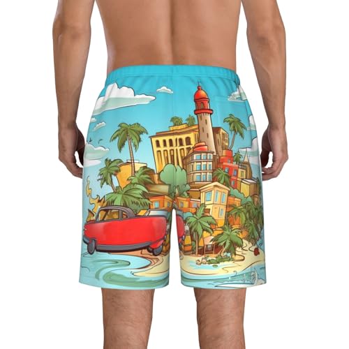 Island of Cuba Men's Swim Trunks Quick Dry Board Shorts with Pockets Casual Drawstring Beach Shorts3