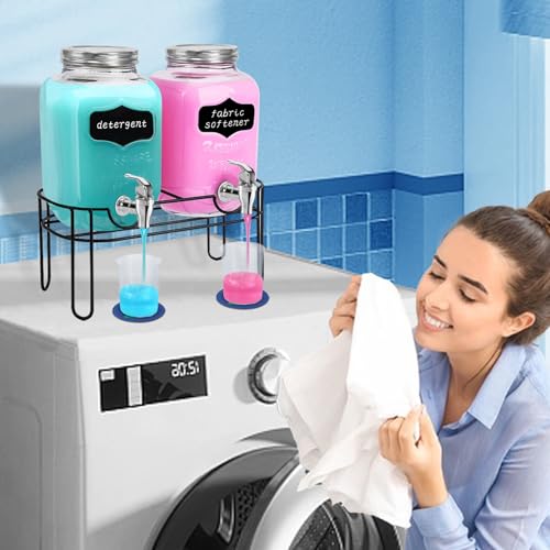 image for TRBIHCX 2-Pack 1 Gallon Glass Laundry Detergent Dispenser Set with Bam