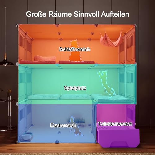 Gabbia per gatti a 3 livelli extra large, ad angolo, per interni, fai da te, per piccoli animali, con lettiera chiusa, grande area per esercizi