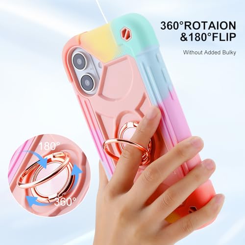 Image of MARKILL Compatible with iPhone Case with Ring Stand, Military Grade Drop Protection Full Body Rugged Heavy Duty Protective Durable Cover iPhone. (Rainbow Pink, iPhone 16 Plus 6.7 inch)