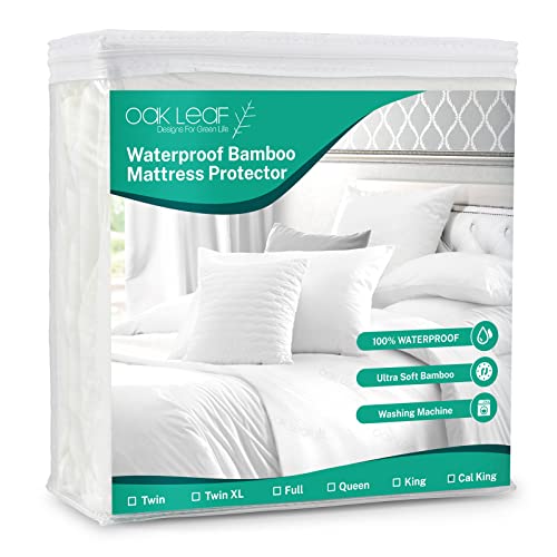 Mattress Protector California King Size, Oak Leaf Waterproof Bamboo Mattress Cover Ultra Soft Breathable Cal King Mattress Cover (72X84) #TOP7