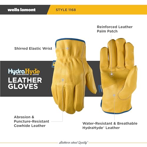 Wells Lamont Men's Slip-On HydraHyde Leather Work Gloves – Water-Resistant, Breathable, Durable – Ideal for Gardening, Landscaping, Ranching – Heavy Duty Leather Work Gloves – Saddletan, Medium by Wells Lamont - Used condition - Image 3