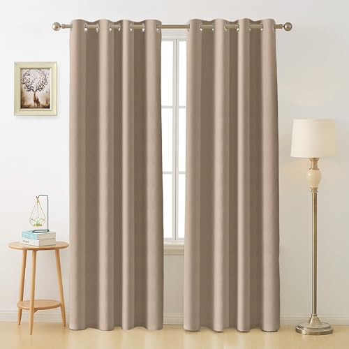 Image of Cloth Fusion Blackout Curtains, Beige, Door 7 ft, Set of 2 | 3-Layer Triple Weave, Up to 90% Light Block, Thermal Insulated, Premium Steel Grommets, Set of 2