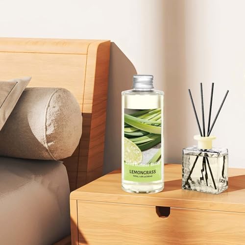 Image of STRN Reed Diffuser Essential Oil Refill, Lemongrass Scent 200ml with Sticks, Long-Lasting Aromatherapy, Summer Fragrance Liquid with Eco-Friendly Bottle for Home, Bedroom, Spa