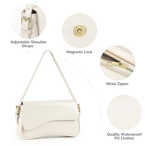 Etercycle Umhängetasche Damen, PU Leder Crossbody Bag mit 2 Schultergurt Vintage Handtasche Y2K Schultertasche für Frauen Trendy Taschen (Beige)