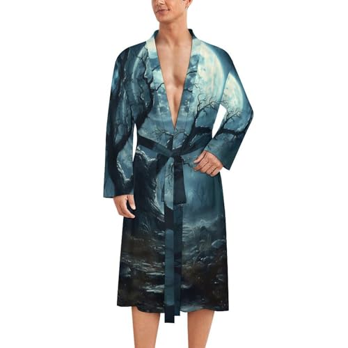 Bata de baño para hombre Moon Dark Forests hasta la rodilla fina 1