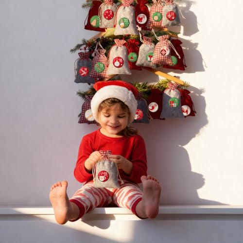 Adventskalender zum Befüllen Stoff – 24 Adventskalender Säckchen in 2 Größen, Weihnachtskalender zum Befüllen für Kinder, adventskalender Wiederverwendbar & Selber - Befüllbar für 2025 – XXL