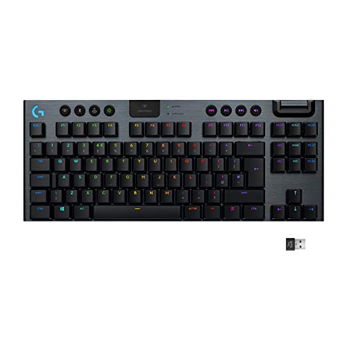 Logitech G915 LIGHTSPEED TKL Tenkeyless Wireless Mechanical Gaming Keyboard with low profile GL-Tactile key switches, LIGHTSYNC RGB, Ultra thin design, 40+ hours battery life, QWERTY UK Layout – Black