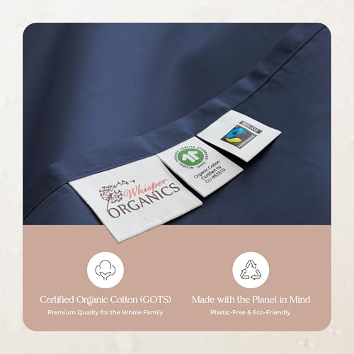 Image of Certified Organic Full Flat Sheet Only - 100% Organic Cotton Top Sheet with Luxurious Soft and Breathable 300 Thread Count Sateen Weave Finish - GOTS & Fairtrade Certified (Navy, Full)