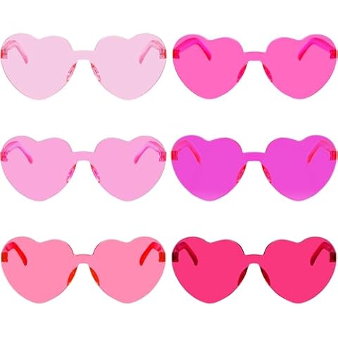 Fengek 6 Pcs Heart Shape Sunglasses Frameless Transparent Glasses Party Favors for Women, Multicolor 4 Cover
