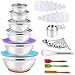 Alpacasso Rührschüsselset, 35-teilige Küchenutensilien mit Nistschalen aus Edelstahl, Messbecher und Löffel, 12 Wiederverwendbare Silikon-Stretchdeckel, rutschfestes Mattei-Schneebesen-Backset