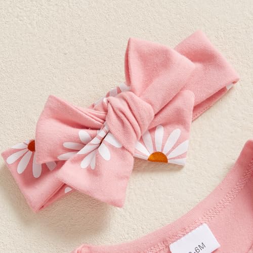 MAHUAOYIXI Baby Girl 3Pcs 1st Birthday Outfits Letter Embroidery Long Sleeve Romper with Floral Pattern Long Pants Set Headband Toddler Clothes Girls Birthday Gift (Pink, 12-18 Months) - Image 3