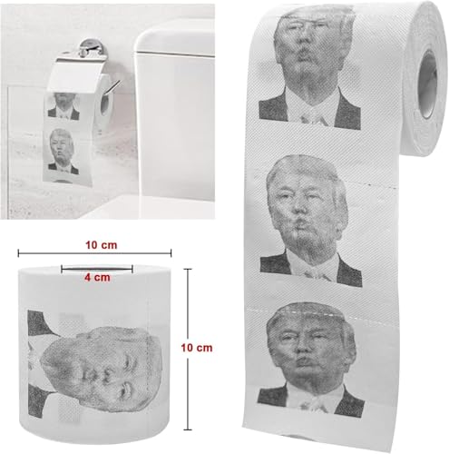 Image of Trump Toilet Brush ＆ Toilet Paper Roll Set, Funny Gag Gift Toilet Bowl Brush for Bathroom Cleaning, Political Satire Products