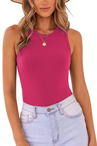 MISSJOY Women's Sleeveless Bodysuit Rose-red