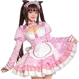IOPBOT Women Anime Chocola Nekopara Cosplay Vanilla Maid Outfit French Apron Cat Girl Pink Dress Halloween Costume (Pink, XS)