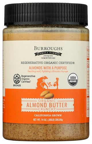USDA Organic Crunchy Almond Butter, 14 oz – No Palm Oil, No Sugar Added Almond Nut Butter – 2x the Antioxidants and Vitamin B Versus Other Nut Butter – First Regenerative Organic Certified