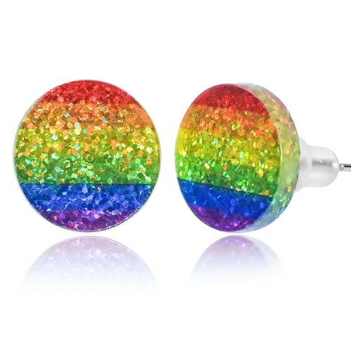 Ronglry LGBTQ Rainbow Pride Earrings LGBT Accessories Outfits for Women Men Acrylic LGBT Small Round Earrings for Lesbian Transgender Progress Flag Pride Accessories Outfit Gifts-rainbow