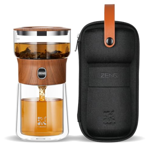 Image of ZENS Glass Infuser Teapot, One Touch Tea Maker for Loose Leaf Tea, Teak