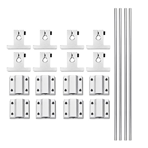 [20Pcs / Pack] 8Mm Linear Motion Rod Shaft Guide Set,4X 400Mm Linear Motion Rod Shaft Guide,8Pcs Linear Slide Blocks And 8Pcs Sk8 Rod Rail Support For 3D Printer And Diy Cnc Parts #TOP4