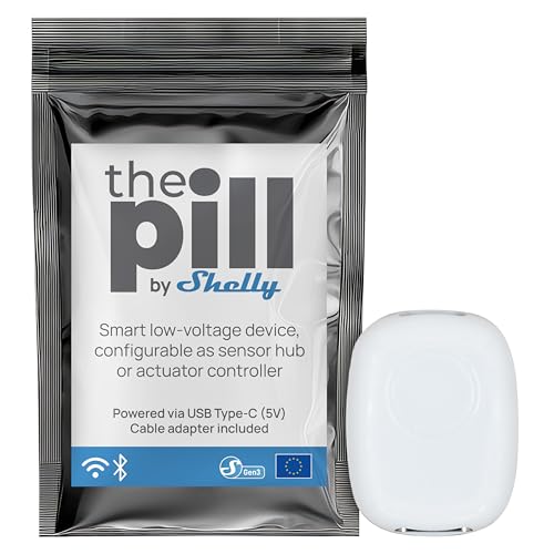 Shelly the Pill - Wi-Fi and Bluetooth Device that Connects to Various Sensors, USB-C, Analog Sensors Monitoring, 3 Input/Outputs, Temperature and Humidity Sensing, DC Loads Control, Smart Home