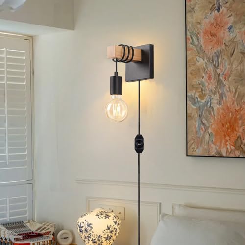Lámpara de pared con enchufe interruptor aplique vintage negro E27 cable