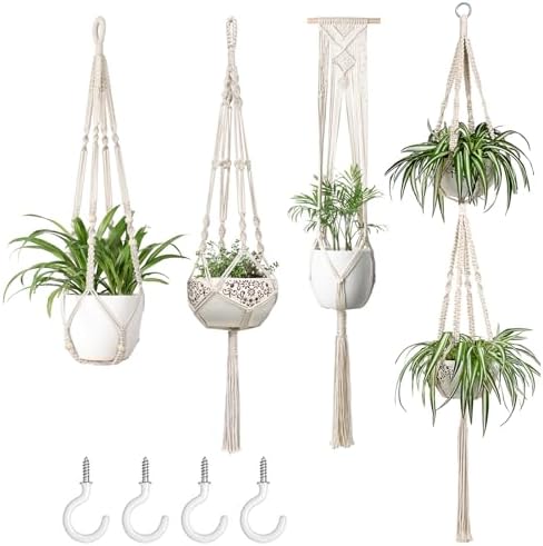 Mkono Macrame Plant Hangers Set of 4 Indoor Hanging Planter Baske...