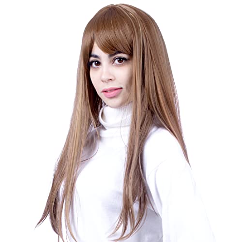 SiYi Brown Wig,27inch Long Natural Straight Wigs with Bangs for Women,Halloweeen Costume Cosplay
