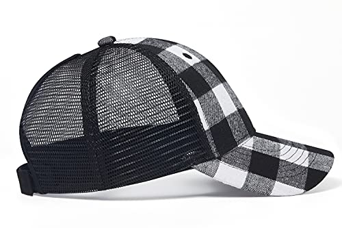 Image of Quanhaigou Trucker Hat - Mesh Snap Back - Unisex Adjustable Baseball Cap - Outdoor Hats for Men Women (Plaid Black)